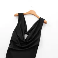 Women's Clothing Hot Sale At  Back Bow Tie Draped Collar Sleeveless Slim Fit Midi Skirt Dress main image 3