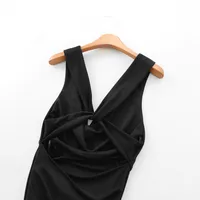 Women's Clothing Hot Sale At  Back Bow Tie Draped Collar Sleeveless Slim Fit Midi Skirt Dress main image 4