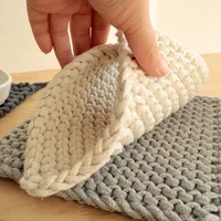 New Style Handmade Woven Coaster Plain Cotton String Square Heat Proof Mat Teacup Mat Simple Placemat main image 2