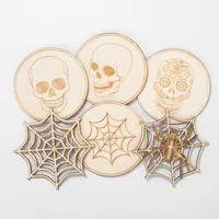 Halloween Ghost Festival Pumpkin Felt Coaster Spider Web Skull Wooden Carved Heat Insulation Decorative Coaster main image 2