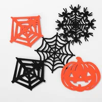 Halloween Ghost Festival Pumpkin Felt Coaster Spider Web Skull Wooden Carved Heat Insulation Decorative Coaster main image 3