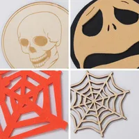 Halloween Ghost Festival Pumpkin Felt Coaster Spider Web Skull Wooden Carved Heat Insulation Decorative Coaster main image 4