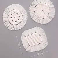 Factory Wholesale Nordic Style Hand-Woven Cotton String Coaster Heat Proof Mat White Tassel Desktop Simple Decorative Pad main image 1