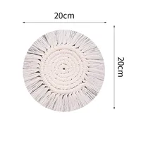 Factory Wholesale Nordic Style Hand-Woven Cotton String Coaster Heat Proof Mat White Tassel Desktop Simple Decorative Pad sku image 2