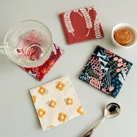 INS Style Cotton Linen Coaster Embroidered Fabric Tea Table Coaster Thickening Heat Insulation Pad Coffee Cup Mat main image 1