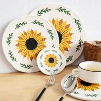 Printed Sunflower Placemat Cotton String Heat Proof Mat Thickened Dining Table Cushion Placemat Coaster main image 1