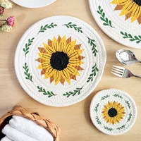 Printed Sunflower Placemat Cotton String Heat Proof Mat Thickened Dining Table Cushion Placemat Coaster main image 2