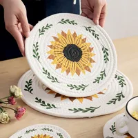 Printed Sunflower Placemat Cotton String Heat Proof Mat Thickened Dining Table Cushion Placemat Coaster main image 3