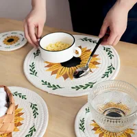 Printed Sunflower Placemat Cotton String Heat Proof Mat Thickened Dining Table Cushion Placemat Coaster main image 4