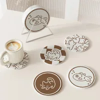 Cartoon Office Coffee Cup Mat Desktop Storage Pad Round Water Cup Mat Diatom Mud Absorbent Pad Quick-Drying Table Top main image 3