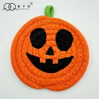 Halloween Pumpkin Cotton String Placemat Expression Coaster Custom Iron Hand-Woven Pumpkin Decoration Ornaments sku image 7