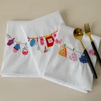 Embroidered Napkin Home Fabric Embroidered Tea Towel Baking Food Western Food Background Fabric White Napkin Dinner Plate main image 1