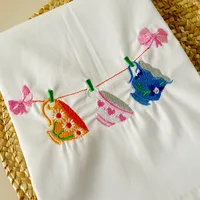 Embroidered Napkin Home Fabric Embroidered Tea Towel Baking Food Western Food Background Fabric White Napkin Dinner Plate sku image 2