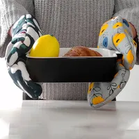 Microwave Oven Gloves Nordic Style Cotton Fabrics Printing Baking Insulation Gloves Heat Proof Mat Oven Gloves main image 2