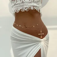 Ornament Inlaid Colorful Crystals Cross Bow Pendant Waist Chain Fashion Sexy Hot Girl Female Body Chains main image 2