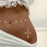 Ornament Inlaid Colorful Crystals Cross Bow Pendant Waist Chain Fashion Sexy Hot Girl Female Body Chains main image 3