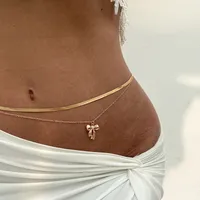Ornament Inlaid Colorful Crystals Cross Bow Pendant Waist Chain Fashion Sexy Hot Girl Female Body Chains main image 4