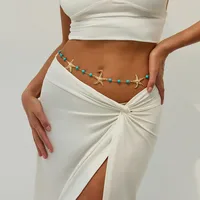 Hot Selling Ocean Style Metal Starfish Waist Chain Female Fashion Special-Interest Green Turquoise Adjustable Body Chains Ornament sku image 1
