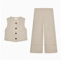 Fashionable Frayed Hem Vest Casual Summer Outfit Women's Pure Color Leisure Set Stylish New Style No Sleeve Top main image 1