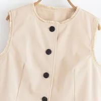 Fashionable Frayed Hem Vest Casual Summer Outfit Women's Pure Color Leisure Set Stylish New Style No Sleeve Top main image 2