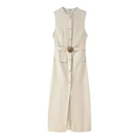 Elegant Midi Dress Fashionable Knotted Mixed Fabric Women's Summer New Arrival Dress Stylish High Waist A-Line Gown main image 1