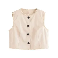 Fashionable Frayed Hem Vest Casual Summer Outfit Women's Pure Color Leisure Set Stylish New Style No Sleeve Top sku image 1
