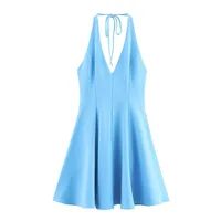 Fashionable Sexy Backless Wave Wide Hem Dress Myst&Za Women's Summer New Arrival V-neck Sleeveless High Waist A-line Dress main image 1