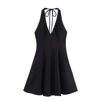 Fashionable Sexy Backless Wave Wide Hem Dress Myst&Za Women's Summer New Arrival V-neck Sleeveless High Waist A-line Dress sku image 5