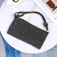 Silver Black Gold Pu Leather Solid Color Rhinestone Square Evening Bags sku image 4
