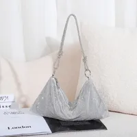 Silver Black Gold Pu Leather Solid Color Rhinestone Square Evening Bags main image 3
