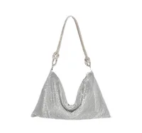 Silver Black Gold Pu Leather Solid Color Rhinestone Square Evening Bags main image 4