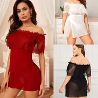 Sexy Lingerie New Large Size Sexy One-shoulder Dress Gauze Perspective Oversized Temptation Siamese Nightdress Wholesale Nihaowholesale main image 1