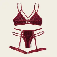 New Product Perspective Golden Velvet Sexy Lingerie Set Three-point Garter Seductive Sexy Lingerie Wholesale Nihaowholesale main image 5