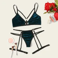 New Product Perspective Golden Velvet Sexy Lingerie Set Three-point Garter Seductive Sexy Lingerie Wholesale Nihaowholesale main image 4