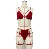 New Product Perspective Golden Velvet Sexy Lingerie Set Three-point Garter Seductive Sexy Lingerie Wholesale Nihaowholesale main image 3