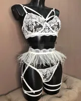 Nihaowholesale Wholesale New Lace Feather Embroidery Underwear Three-piece Female sku image 10
