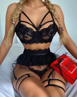 Nihaowholesale Wholesale New Lace Feather Embroidery Underwear Three-piece Female main image 4