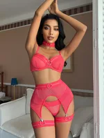 Fashion Solid Color Black Hollow Sexy Lingerie Suit sku image 8