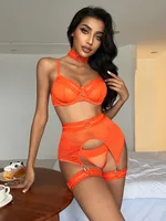 Fashion Solid Color Black Hollow Sexy Lingerie Suit sku image 11