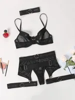 Fashion Solid Color Black Hollow Sexy Lingerie Suit sku image 5