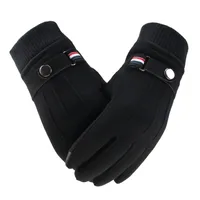 Men's Retro Solid Color Leather Velvet Gloves sku image 2