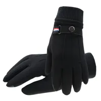 Men's Retro Solid Color Leather Velvet Gloves main image 2