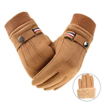 Men's Retro Solid Color Leather Velvet Gloves main image 4