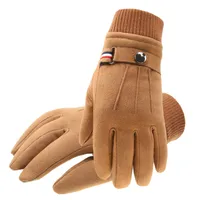Men's Retro Solid Color Leather Velvet Gloves main image 1