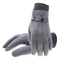Men's Retro Solid Color Leather Velvet Gloves main image 3