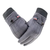 Men's Retro Solid Color Leather Velvet Gloves sku image 1