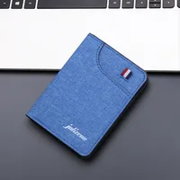 Canvas Men's Wallet Vertical Denim Short Wallet Card Holder Integrated Mini Folding Small Wallet Men's Simple sku image 3