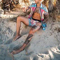 Men's Printing Color Block Shorts Sets Men's Clothing main image 3