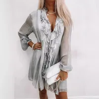 Women's Chiffon Shirt Long Sleeve Blouses Sexy Solid Color main image 1