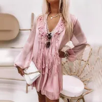Women's Chiffon Shirt Long Sleeve Blouses Sexy Solid Color main image 2